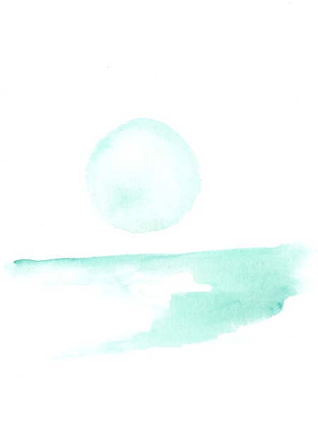 Green moon rising. Watercolor on paper.