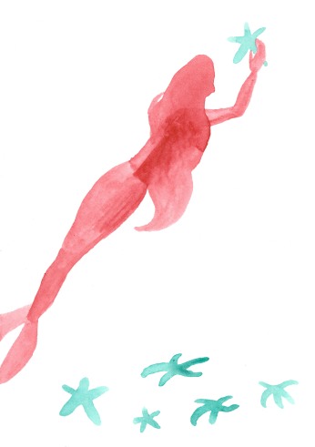 Mermaid red. Watercolor on paper. 